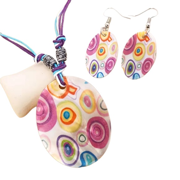 Boho Natural Shell Colorful Design Necklace and Earring Set - Picture 3 of 6